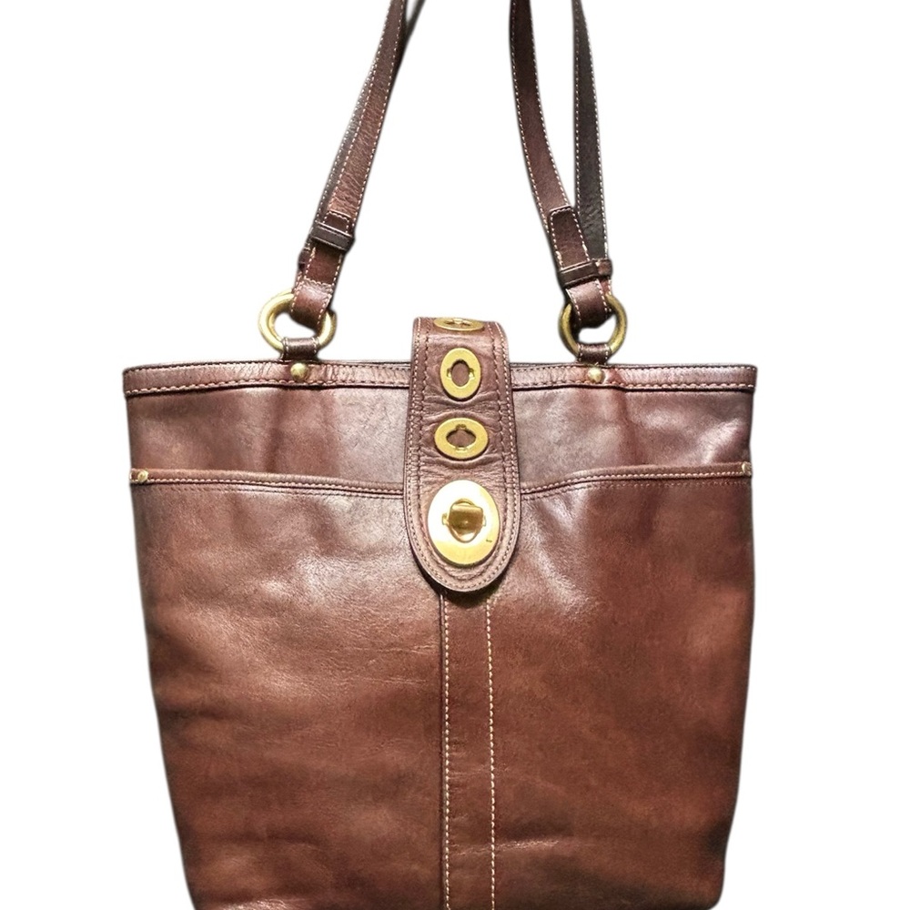 Coach Lily Legacy 13757 Turn Lock Shoulder Bag Handbag Brown Striped Liner